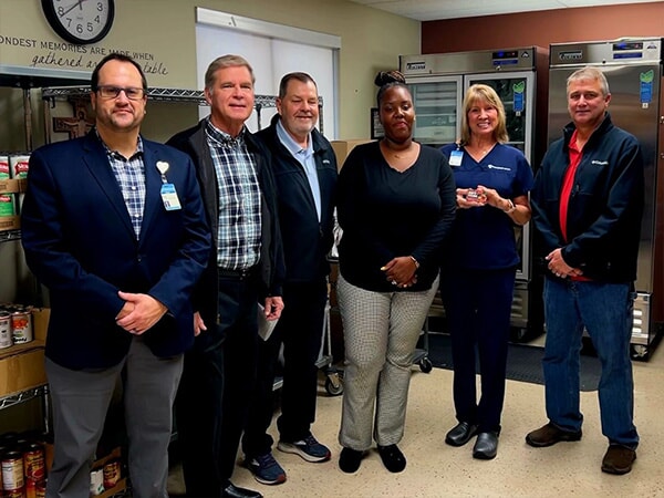 Pictured in the Franciscan Health Fresh Start Market in Crown Point are (l-r) Franciscan Health Foundation Executive Director Rick Peltier, Joe Stephan, Jim Larsen, Franciscan Health Community Health Improvement Coordinator Wendie Clark, Franciscan Health Prenatal Care Coordinator Cristine Gesiakowski and Tom Kuhn.